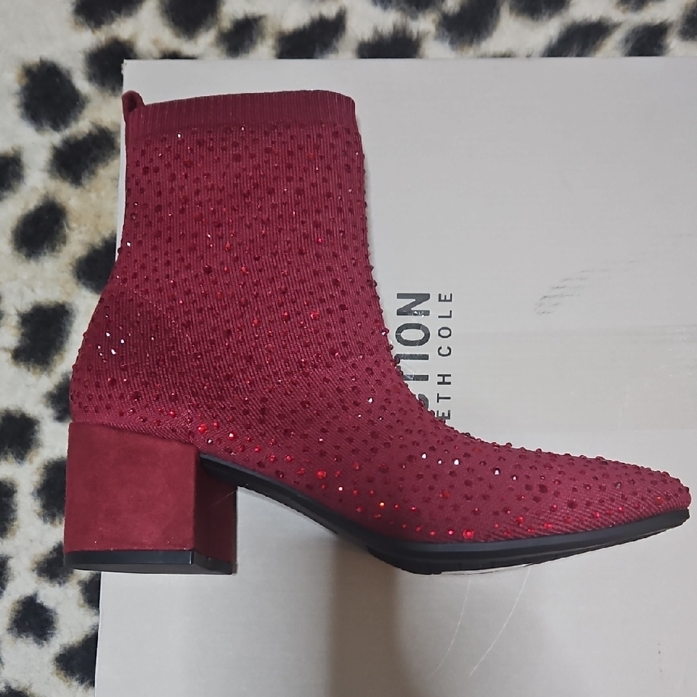 Kenneth Cole Red Embellished Stretch-Knit Ankle Boot